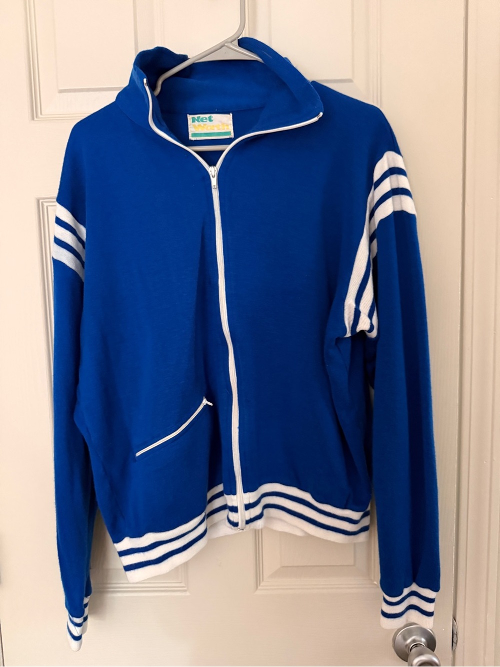 Vintage 80s Track Jacket - men’s Blue and White Zip-Up